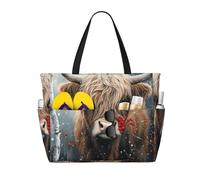 Bolsa de playa grande plegable de viaje con bolsillo para fin de semana, vacaciones en la piscina, Cute Highland Cow 7, Talla única