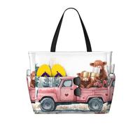 Bolsa de playa grande plegable de viaje con bolsillo para fin de semana, vacaciones en la piscina, Valentines Highland Cow 13, Talla única