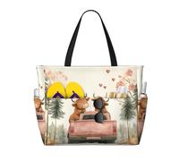 Bolsa de playa grande plegable de viaje con bolsillo para fin de semana, vacaciones en la piscina, Valentines Highland Cow 16, Talla única