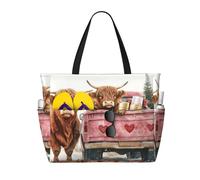 Bolsa de playa grande plegable de viaje con bolsillo para fin de semana, vacaciones en la piscina, Valentines Highland Cow 10, Talla única