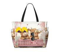 Bolsa de playa grande plegable de viaje con bolsillo para fin de semana, vacaciones en la piscina, Valentines Highland Cow 17, Talla única