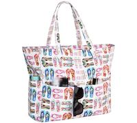 Bolsa de playa impermeable y a prueba de arena para mujer: gran capacidad con bolsillos con cremallera, ideal para viajes de playa en verano y piscina., Pantuflas, 1