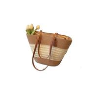 Bolsa de playa tejida Bolso tejido de gran capacidad con sistema forestal, bolso mano paja for playa verano, estilo Tot un solo hombro(Five-strand braid-khaki)