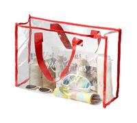 Bolsa de playa transparente, transparente, transparente de compras | Grande de PVC para zona exterior, piscina, correa larga, impermeable con St, rojo, Se référer au descriptif