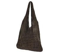 Bolsa de playa versátil de moda de ganchillo de punto de hombro para mujeres y niñas, bolsa hueca de ganchillo, café