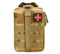 Bolsa de Primeros Auxilios Impermeable Bolsa de Emergencia Táctica Bolsa Vacío Pequeña de Nailon 1000D MOLLE Pouch de Emergencia Vacío para Caza Camping Senderismo Aventura Accidente (Caqui)