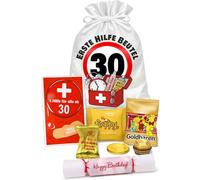 Bolsa de primeros auxilios para cumpleaños número 30 con tarjeta de regalo y tiritas de consolación, paquete divertido para regalo de dinero, incluye bolsa de satén, galletas de la suerte, chocolates