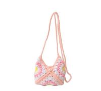 Bolsa de punto hecha a mano con diseño de girasol, bolsa cruzada de flores huecas para ir de compras a la playa, Pink