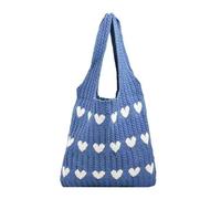 Bolsa de punto para mujer, bolsa de hombro de ganchillo, diseño de corazón, bolsa de mano estética para uso diario, bonita bolsa de punto, Blue, Talla única