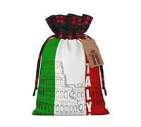 Bolsa de regalo artesanal de arpillera con cordón de la bandera italiana del Coliseo Romano, una elegante bolsa de regalo textil perfecta para cualquier ocasión