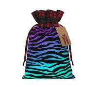 Bolsa de regalo artesanal de arpillera con cordón, diseño de rayas de cebra, color morado, azul y verde, una elegante bolsa de regalo textil perfecta para cualquier ocasión