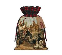 Bolsa de regalo artesanal de arpillera con estampado de pollo y gallo, una elegante bolsa de regalo textil perfecta para cualquier ocasión