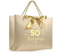 Bolsa de Regalo Champagne Gold para Cumpleaños 50 Fabuloso, Bolsa de Papel con Lazos de Satén y Asas, Decoración Fiesta 50 Años Mujer Hombre, Embalaje Regalo Cumpleaños Treinta
