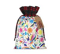 Bolsa de regalo con cordón con estampado de animales otomi mexicanos, decoraciones de regalos para suministros de fiesta de Navidad, 8.3 x 11.8 pulgadas