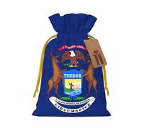 Bolsa de regalo con cordón con estampado de bandera del estado de Michigan para bodas, fiestas, cumpleaños, bolsa de regalo única, bolsa de lona reutilizable, 1 pieza, M