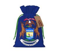 Bolsa de regalo con cordón con estampado de bandera del estado de Michigan para bodas, fiestas, cumpleaños, bolsa de regalo única, bolsa de lona reutilizable, 1 pieza, M