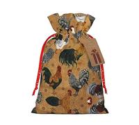 Bolsa de regalo con cordón con estampado de gallo y pollo, regalo de vacaciones, decoración para Navidad y Halloween, suministros de fiesta de 4.7 x 6.9 pulgadas