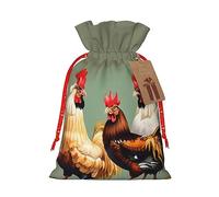 Bolsa de regalo con cordón con estampado de gallo y pollo, regalo de vacaciones, decoración para suministros de fiesta de Navidad y Halloween, 8.3 x 11.8 pulgadas