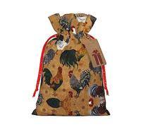 Bolsa de regalo con cordón con estampado de gallo y pollo, regalo de vacaciones, decoraciones de regalos para suministros de fiesta de Navidad