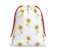 Bolsa de regalo con cordón con estampado de girasol floreciente con cinta roja, suave y elegante para Navidad, Halloween, se adapta a tarjetas de caramelos