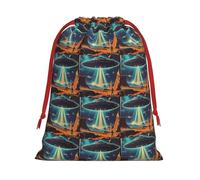 Bolsa de regalo con cordón con estampado de planeta universo con cinta roja, suave y elegante para Navidad, Halloween, se adapta a tarjetas de caramelos