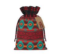 Bolsa de regalo con cordón de arpillera artesanal con patrón geométrico étnico, una elegante bolsa de regalo textil perfecta para cualquier ocasión