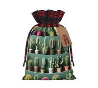 Bolsa de regalo con cordón de arpillera con diseño de cactus artísticos: una bolsa de regalo de Navidad reutilizable para todas tus necesidades de celebración