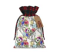 Bolsa de regalo con cordón de arpillera con diseño de flores, pájaros, hojas, ramas, patchwork, bolsa de regalo textil artesanal para todas las ocasiones festivas