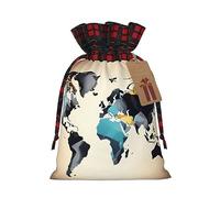 Bolsa de regalo con cordón de arpillera con diseño de mapa del mundo abstracto: una bolsa de regalo de Navidad reutilizable para todas tus necesidades de celebración