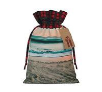 Bolsa de regalo con cordón de arpillera con diseño de puesta de sol en la playa: una bolsa de regalo de Navidad reutilizable para todas tus necesidades de celebración