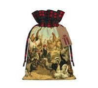 Bolsa de regalo con cordón de arpillera con estampado de pollo y gallo, bolsa de regalo de tela artística, perfecta para ocasiones festivas