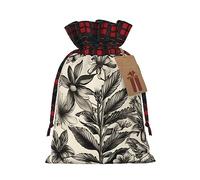 Bolsa de regalo con cordón de arpillera con patrón botánico de hierbas florales, bolsa de regalo textil artesanal para todas las ocasiones festivas