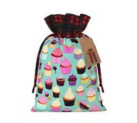 Bolsa de regalo con cordón de arpillera con patrón de magdalenas, bolsa de regalo de tela artística, perfecta para ocasiones festivas