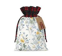 Bolsa de regalo con cordón de arpillera con patrón floral de flores azules: una bolsa de regalo de Navidad reutilizable para todas tus necesidades de celebración