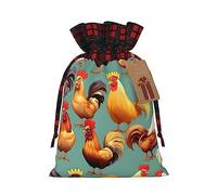 Bolsa de regalo con cordón de bloque de color de pollos de gallo, regalo de vacaciones, suministros de Navidad, decoración de Halloween, 4.7 x 6.9 pulgadas