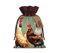 Bolsa de regalo con cordón de bloque de color estampado de gallo y pollo, regalo de vacaciones, suministros de fiesta de Navidad de 8.3 x 11.8 pulgadas