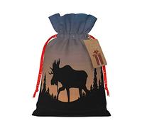 Bolsa de regalo con cordón de ciervo de montaña, pino, desierto, bolsa de regalo artística de tela de Navidad, encantadora bolsa de arpillera para todas las ocasiones