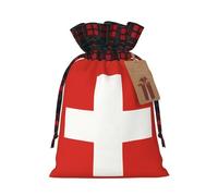 Bolsa de regalo con cordón de dos colores con diseño de bandera suiza, ideal para Navidad, cumpleaños