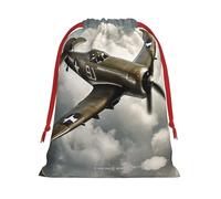 Bolsa de regalo con cordón de felpa ultra suave con estampado de avión de la Guerra Mundial, regalos de dulces para fiestas de Navidad, bolsas de joyería de boda