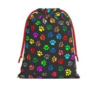 Bolsa de regalo con cordón de felpa ultra suave con estampado de huellas de perro coloridas, regalos de dulces para fiestas de Navidad, sacos de vacaciones de Navidad, bolsas de joyería de boda