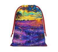 Bolsa de regalo con cordón de felpa ultra suave con estampado de pintura al óleo de lavanda, regalos de dulces para fiestas de Navidad, bolsas de joyería de boda