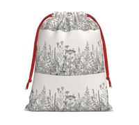 Bolsa de regalo con cordón de impresión botánica de hierbas florales y cinta roja suave y elegante para Navidad, Halloween, se adapta a tarjetas de caramelos