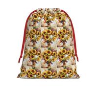 Bolsa de regalo con cordón de impresión de girasol con cinta roja suave y elegante para Navidad, Halloween, se adapta a tarjetas de caramelos