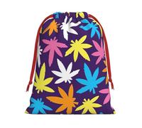 Bolsa de regalo con cordón de impresión de patrón de malas hierbas y colores brillantes con cinta roja, suave y elegante para Navidad, Halloween, se adapta a tarjetas de caramelos