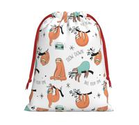 Bolsa de regalo con cordón de impresión de perezoso marrón con cinta roja suave y elegante para Navidad, Halloween, se adapta a tarjetas de caramelos