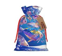 Bolsa de regalo con cordón de lino con estampado de grupos de peces, se puede utilizar para regalos, reuniones, viajes, empacar galletas y dulces, etc