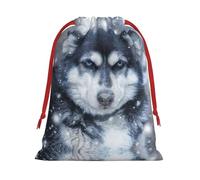 Bolsa de regalo con cordón de Navidad con diseño de perro Husky siberiano en la nieve, una opción conveniente para empaquetar pequeños regalos