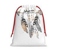 Bolsa de regalo con cordón de Navidad con diseño de plumas de flecha, una opción conveniente para empaquetar pequeños regalos