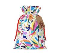 Bolsa de regalo con cordón de Navidad con estampado de animales otomi mexicanos, decoraciones de regalos para suministros de fiesta de Navidad, 8.3 x 11.8 pulgadas