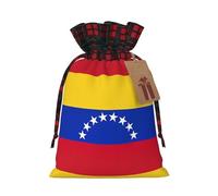 Bolsa de regalo con cordón de Navidad con estampado de bandera de Venezuela, bolsas de Navidad, diseño festivo a cuadros